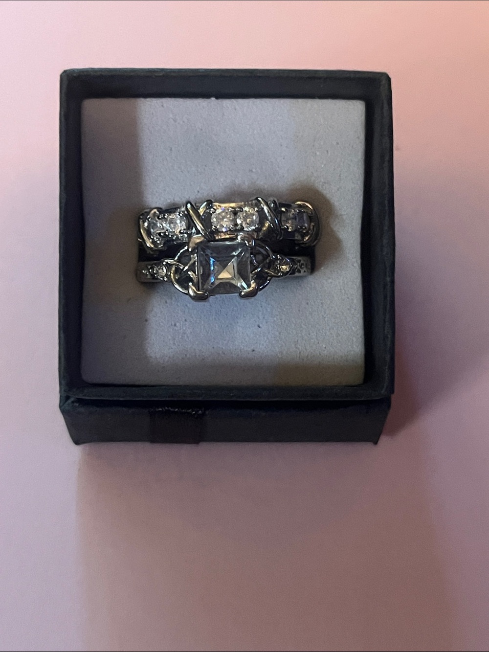 Silver-Tone Cubic Zirconia Bridal Ring Set - costume jewelry